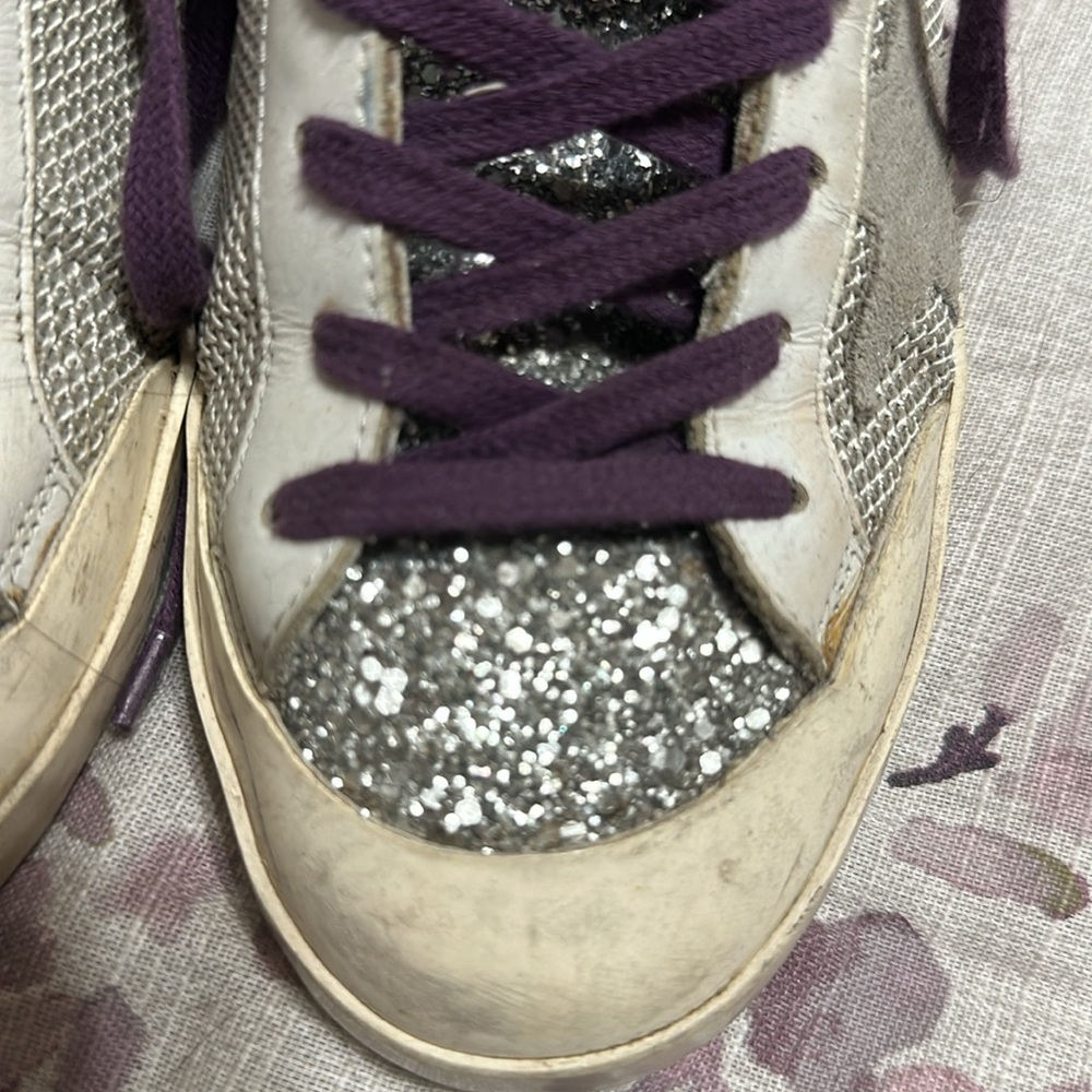 Golden Goose Silver Purple SuperStar Leather Glitter Sneaker 37 Limited Edition - Picture 8 of 11